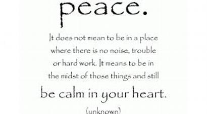 This sign reads: "Peace: It does not mean to be in a place where there is no noise, trouble or hard work. it means to be in the midst of those things and still be calm in your heart.